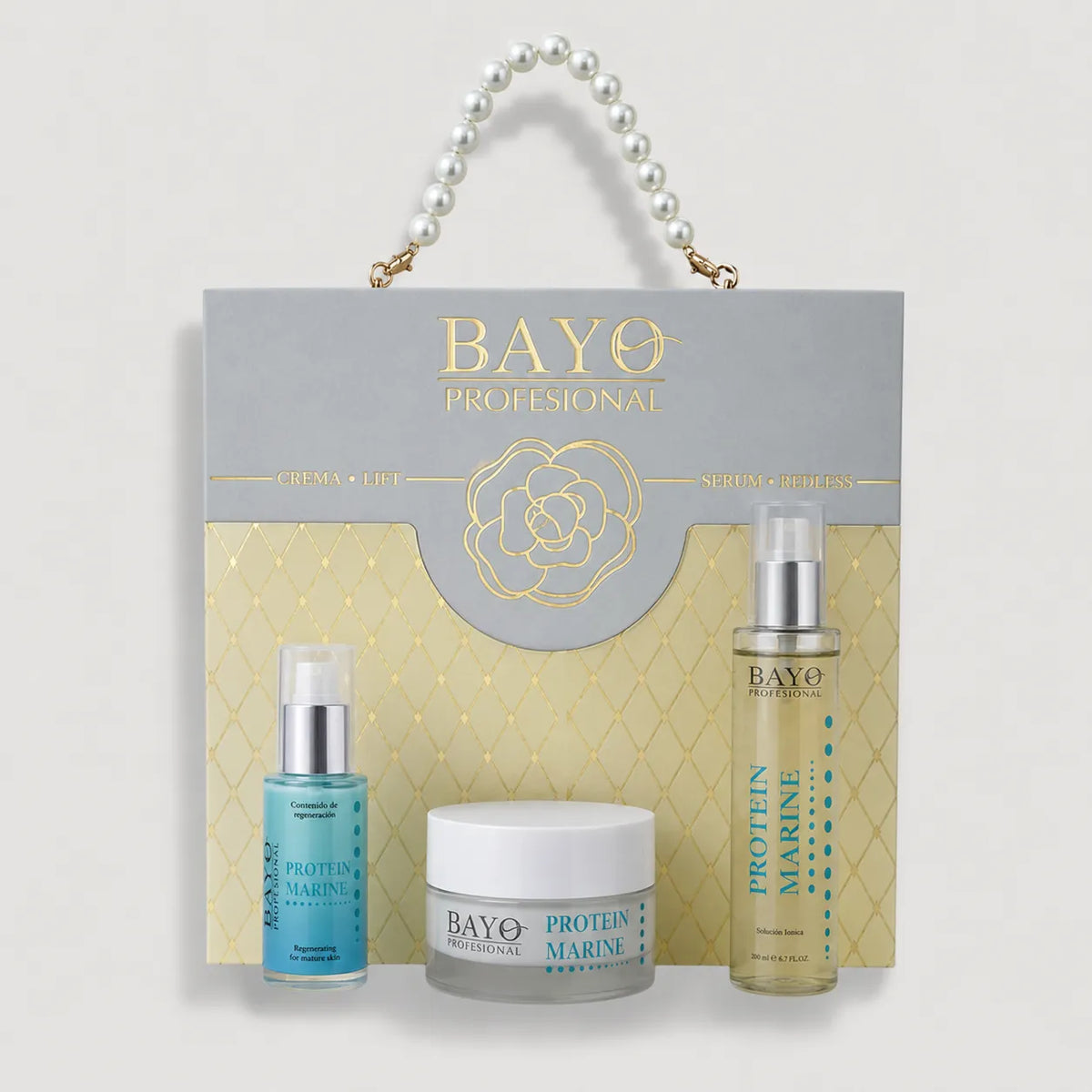 Cofre Bayo Profesional Protein Marine con sérum regenerador, crema facial y solución iónica