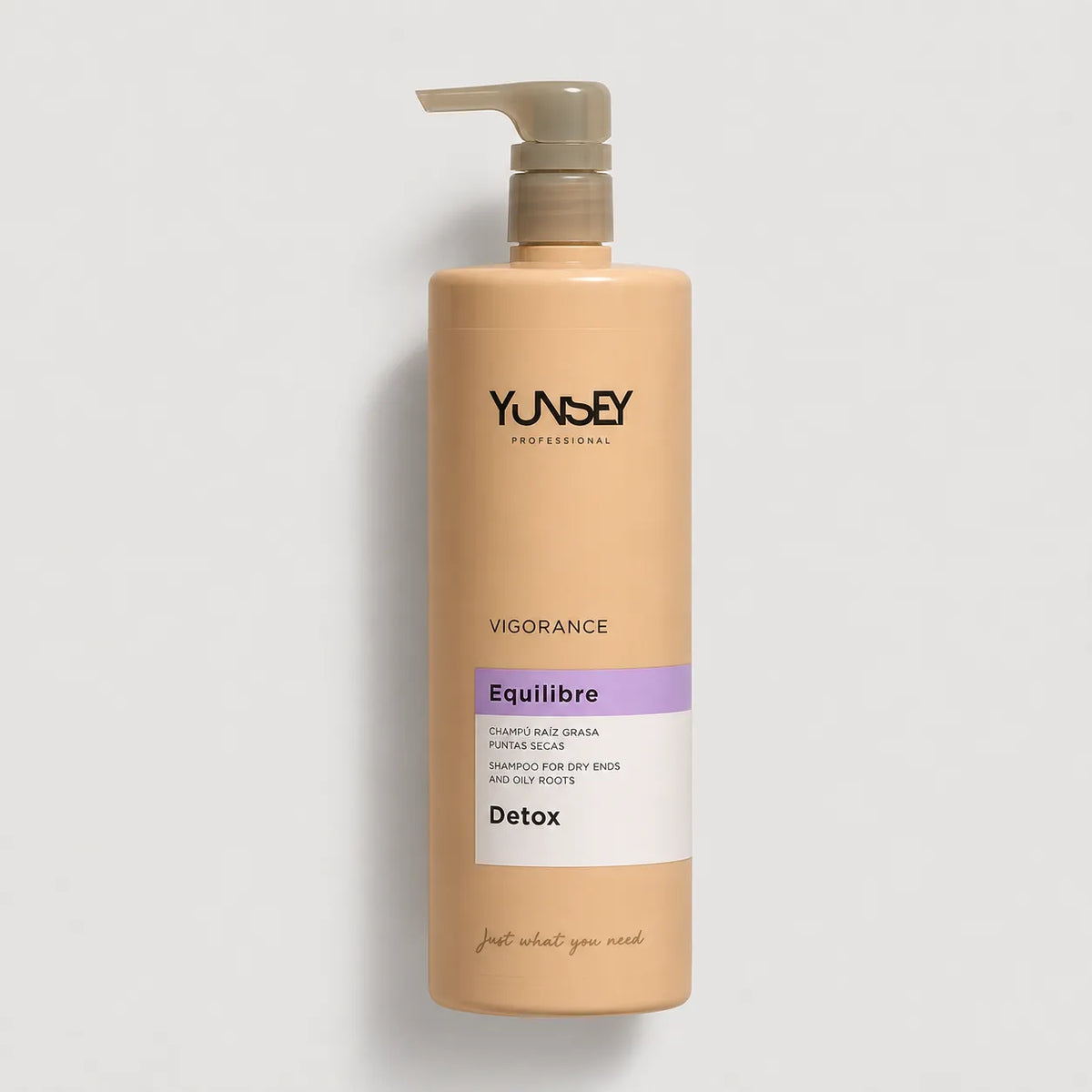 Champú Equilibre Detox Vigorance de Yunsey Professional para raíces grasas y puntas secas, en formato de 1000 ml.