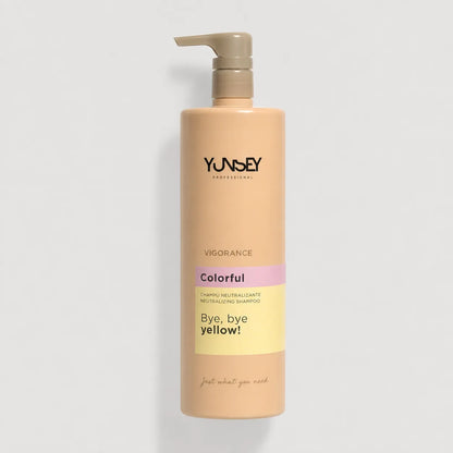 Champú neutralizante Yunsey Vigorance Colorful Bye Bye Yellow con dosificador.
