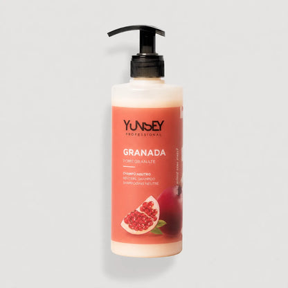 Champú neutro de granada Yunsey Professional de 400 ml en envase con dosificador negro.