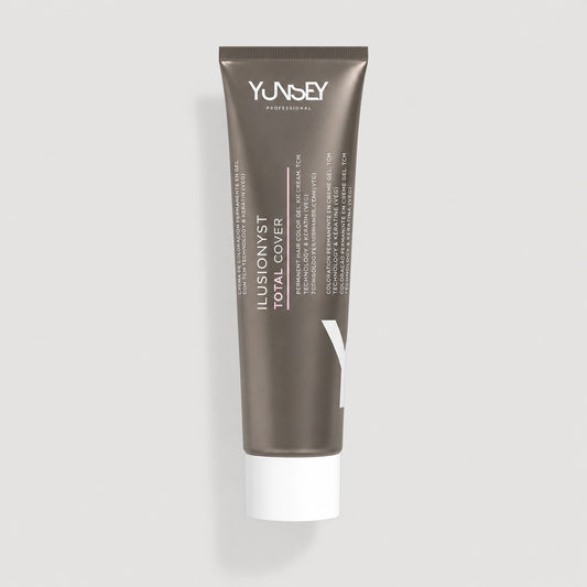 Coloración permanente en gel Yunsey Professional Ilusionyst Total Cover en tubo gris.