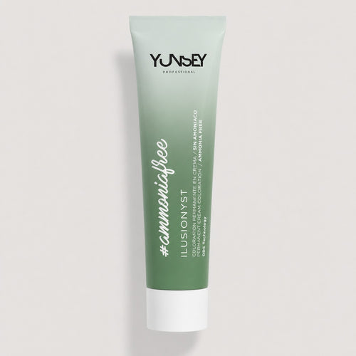 Coloración permanente en crema sin amoniaco Yunsey Professional Ilusionyst Ammonia Free en tubo verde.