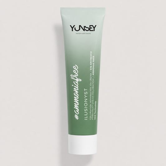 Coloración permanente en crema sin amoniaco Yunsey Professional Ilusionyst Ammonia Free en tubo verde.