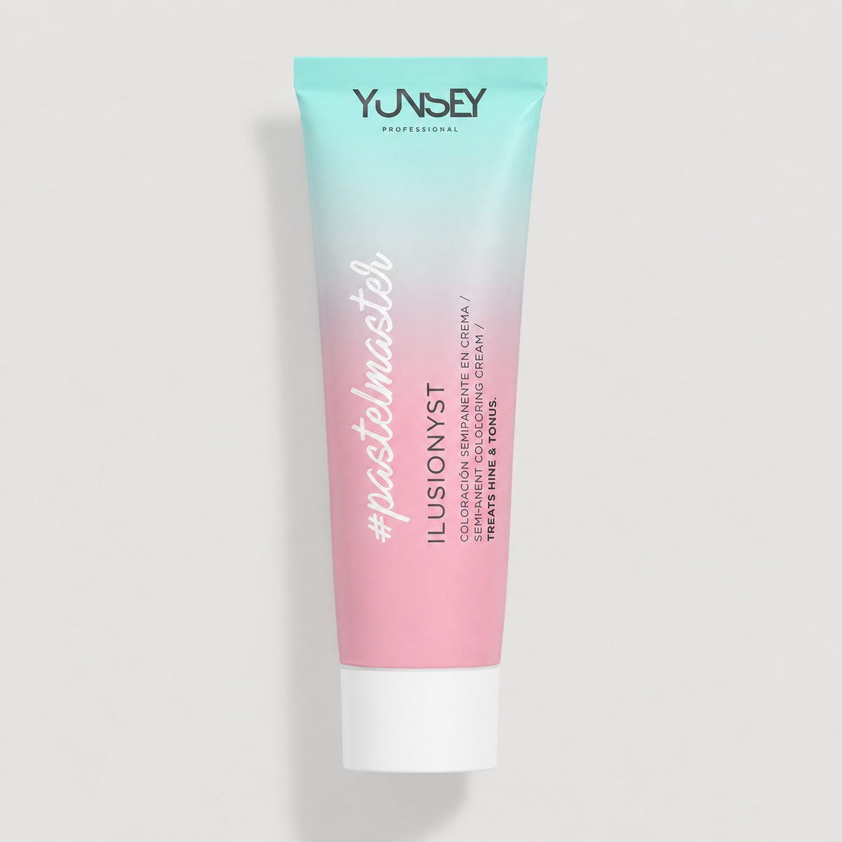 Coloración semipermanente en crema Yunsey Professional Ilusionyst Pastelmaster en tubo degradado azul y rosa.