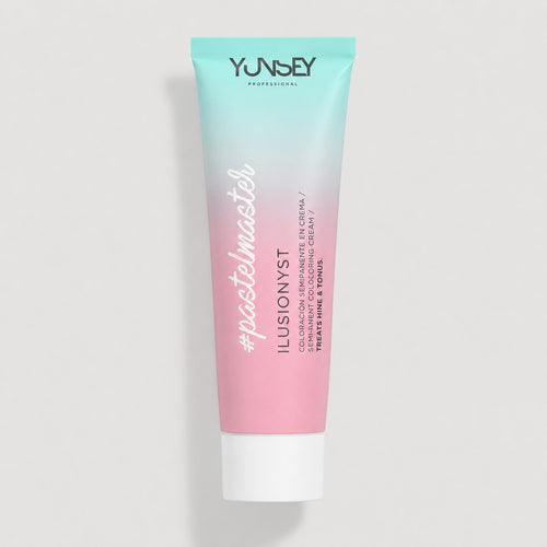 Coloración semipermanente en crema Yunsey Professional Ilusionyst Pastelmaster en tubo degradado azul y rosa.