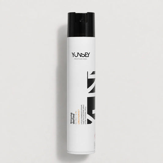 Laca de fijación extra fuerte Strong Define Creationyst de Yunsey Professional para mantener el peinado con máxima sujeción.
