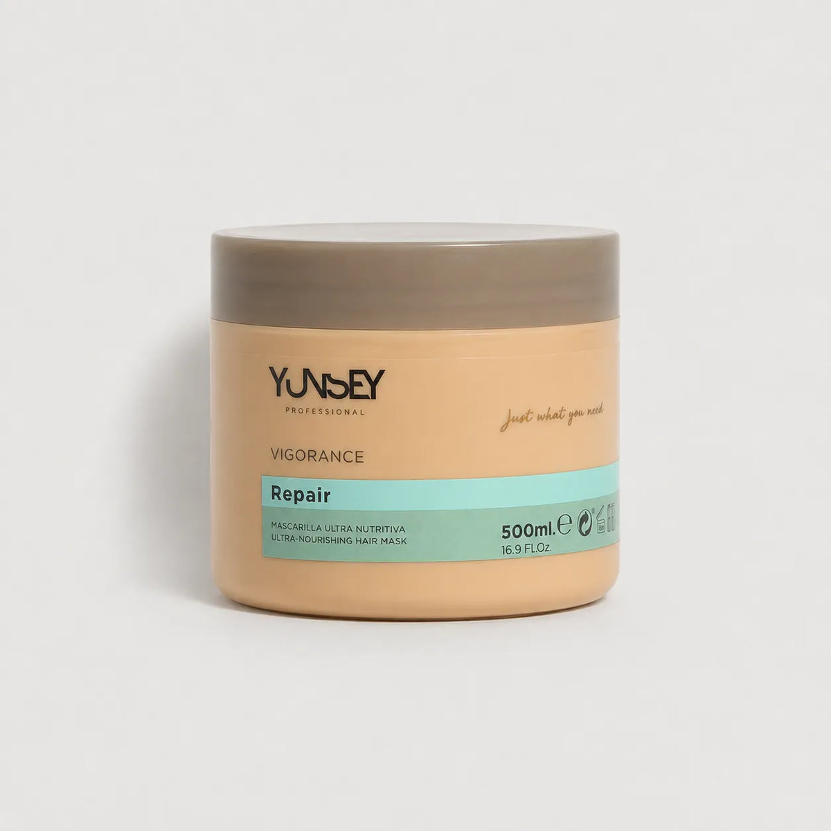 Mascarilla ultra nutritiva Repair Vigorance de Yunsey Professional para cabello, en formato de 500 ml.