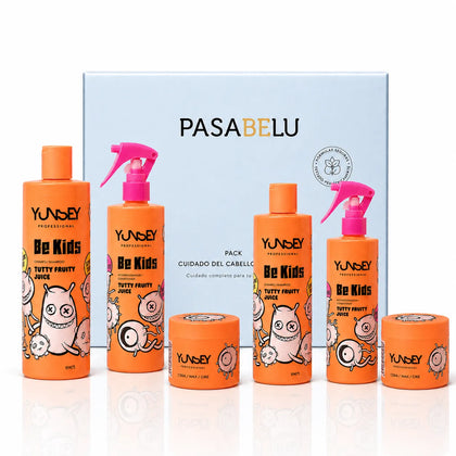 Pack Cuidado del Cabello para Niños de Pasabelu con champú, acondicionador y cera Yunsey Be Kids para el cuidado y peinado del cabello infantil.