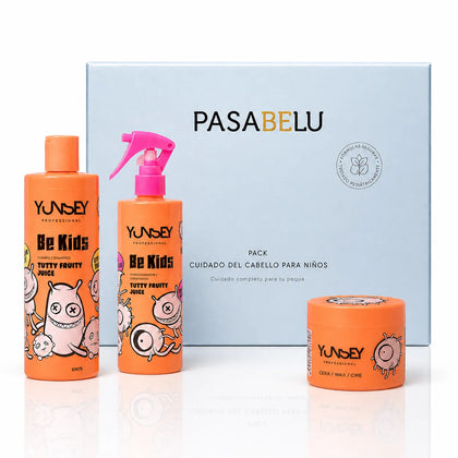 Pack Cuidado del Cabello para Niños de Pasabelu con champú, acondicionador y cera Yunsey Be Kids para una rutina capilar infantil completa.