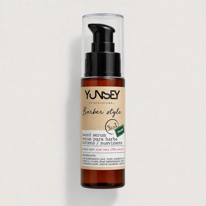 Sérum para barba Yunsey Professional Barber Style 3 en 1 con aloe vera y dosificador.
