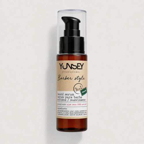 Sérum para barba Yunsey Professional Barber Style 3 en 1 con aloe vera y dosificador.