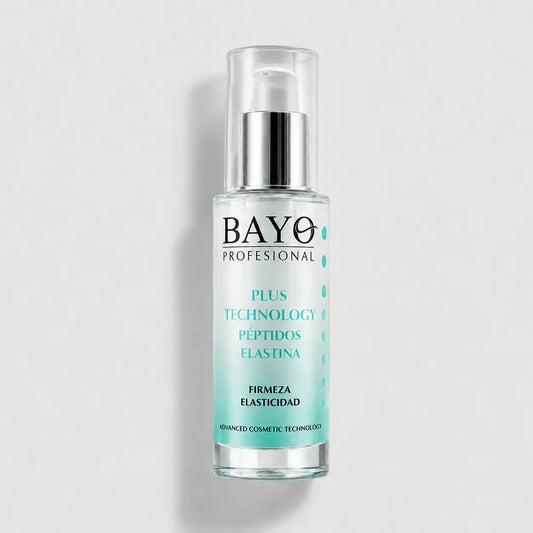 Sérum Bayo Profesional Plus Technology con péptidos y elastina para mejorar la firmeza y elasticidad de la piel.