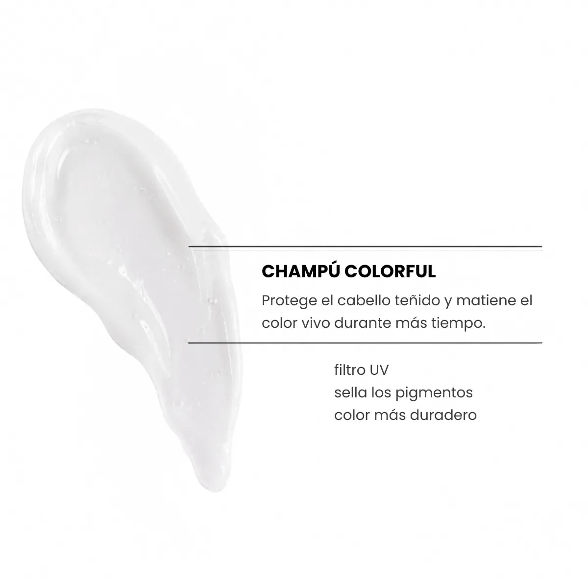 Textura del Champú Protector de Color Yunsey, champú con filtro UV que protege el cabello teñido, ayuda a sellar los pigmentos y prolonga la intensidad del color.