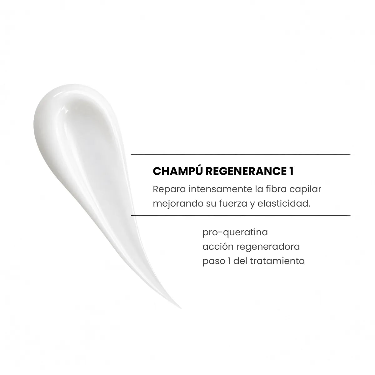 Textura del Champú Regenerador Yunsey, champú con pro-queratina que ayuda a reparar intensamente la fibra capilar y mejorar su fuerza y elasticidad.