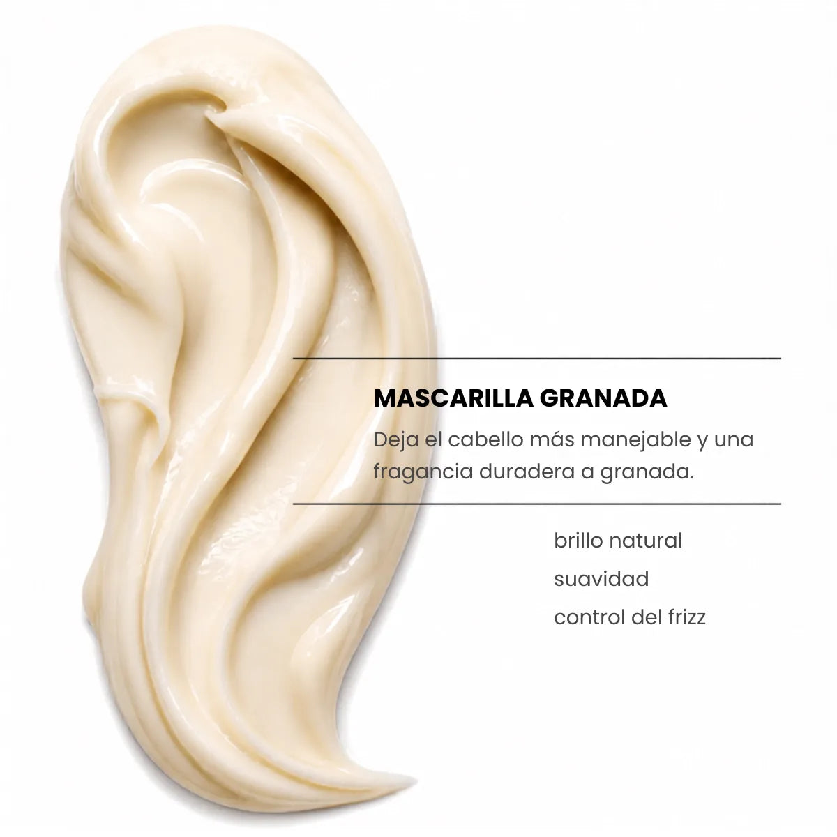Textura de la mascarilla de granada de Yunsey para aportar brillo, suavidad y control del frizz al cabello.