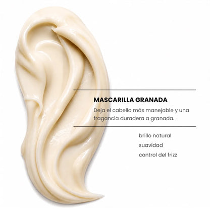Textura de la mascarilla de granada de Yunsey para aportar brillo, suavidad y control del frizz al cabello.