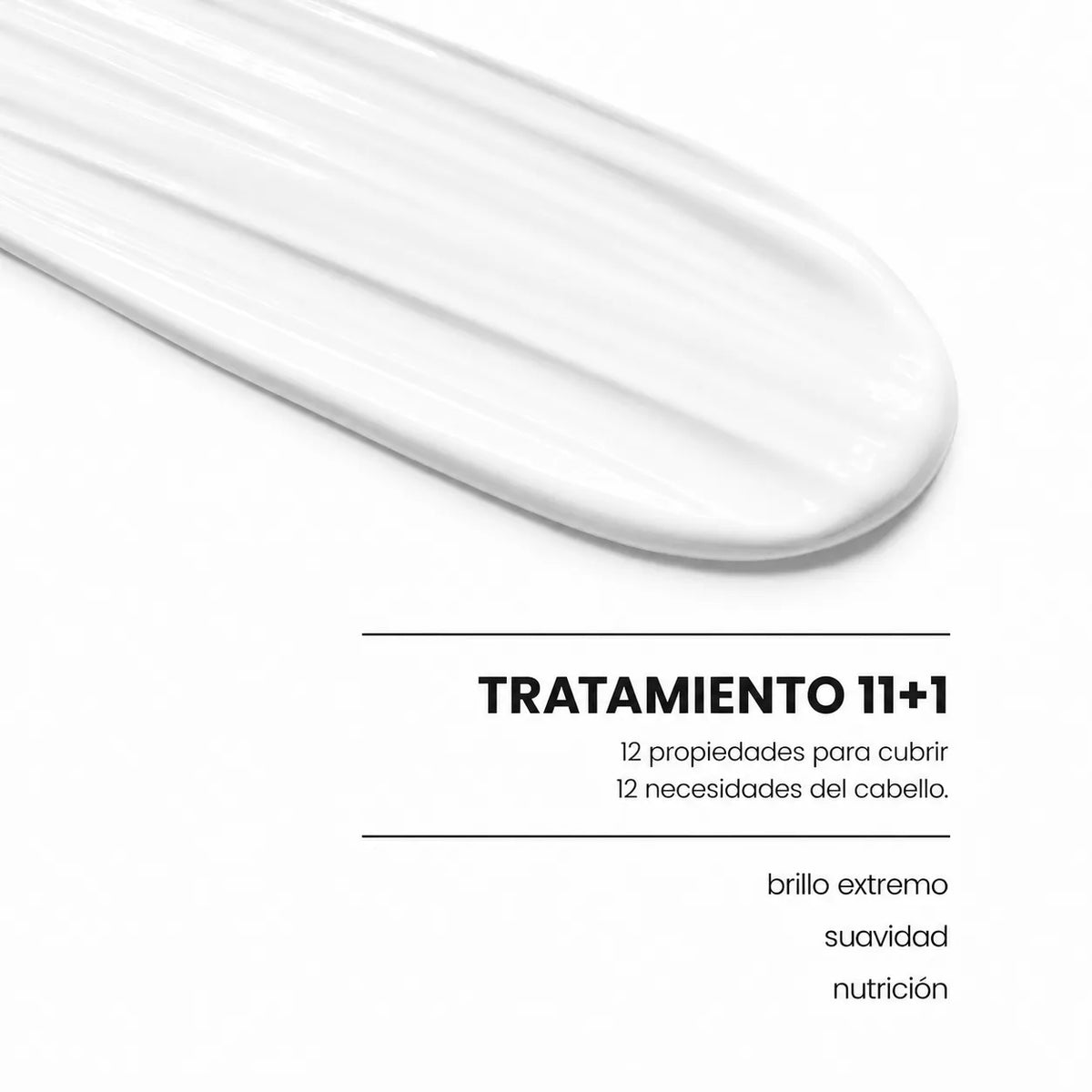 Textura blanca del tratamiento capilar 11+1 de Pasabelu para brillo, suavidad y nutrición.
