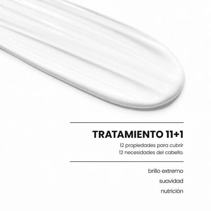 Textura blanca del tratamiento capilar 11+1 de Pasabelu para brillo, suavidad y nutrición.